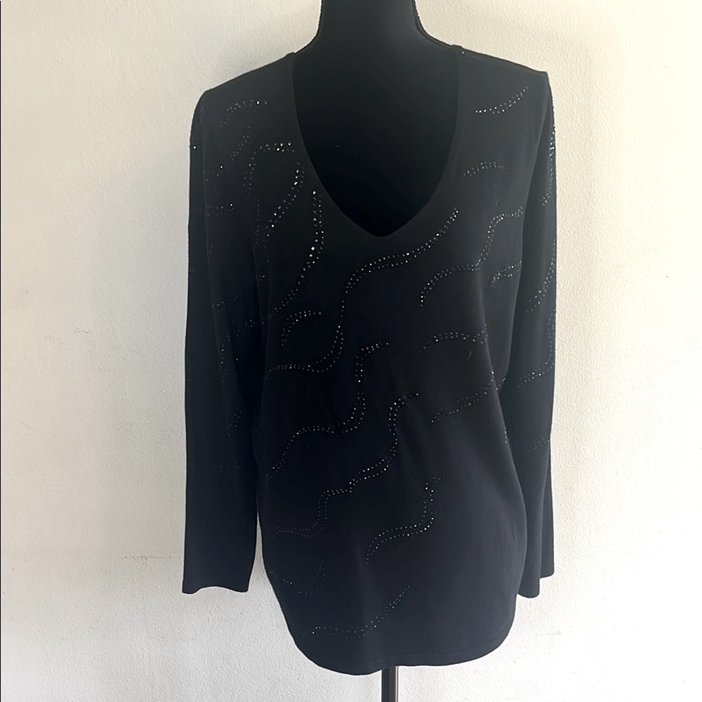 Chico's Black Studded V-Neck Top